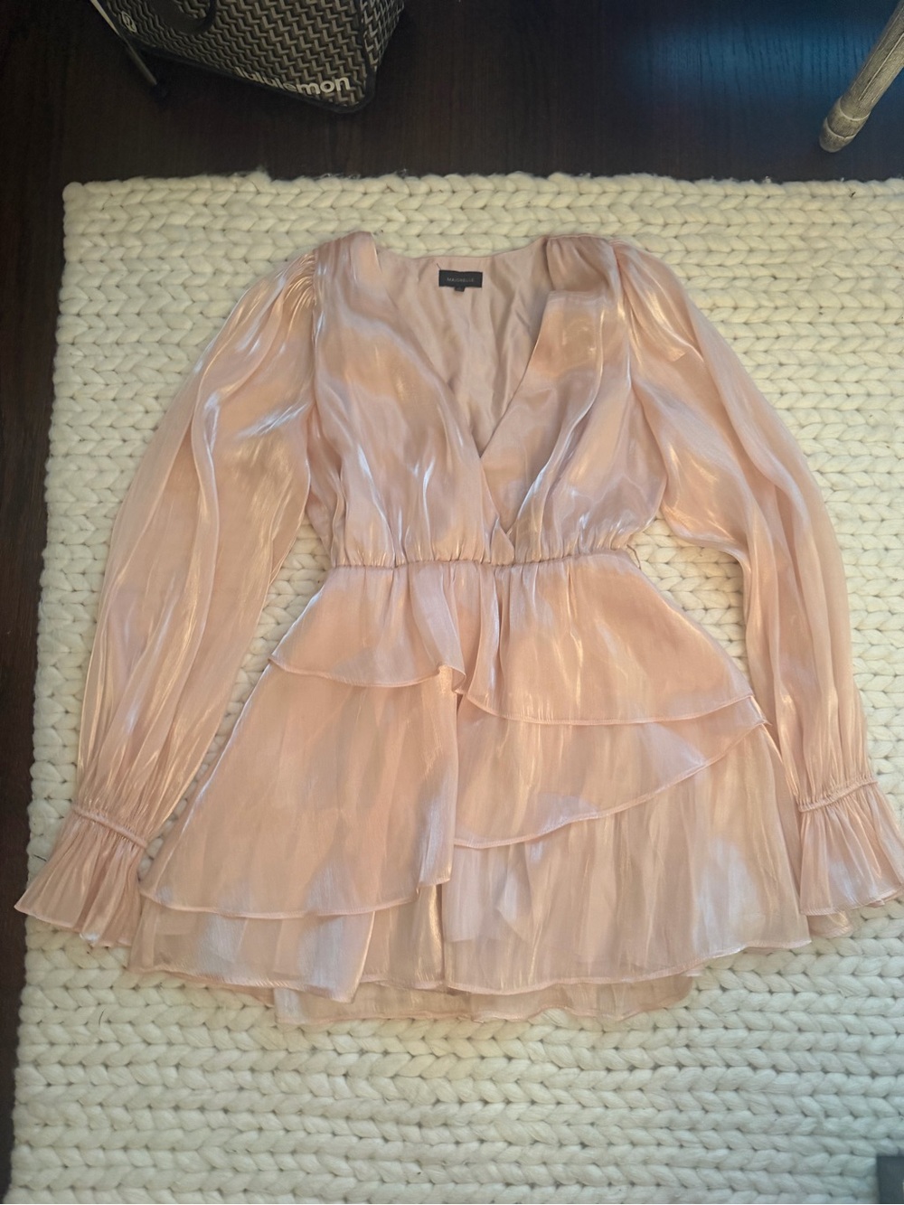 MAJORELLE Sheer Tiered Peplum Dress - Blush